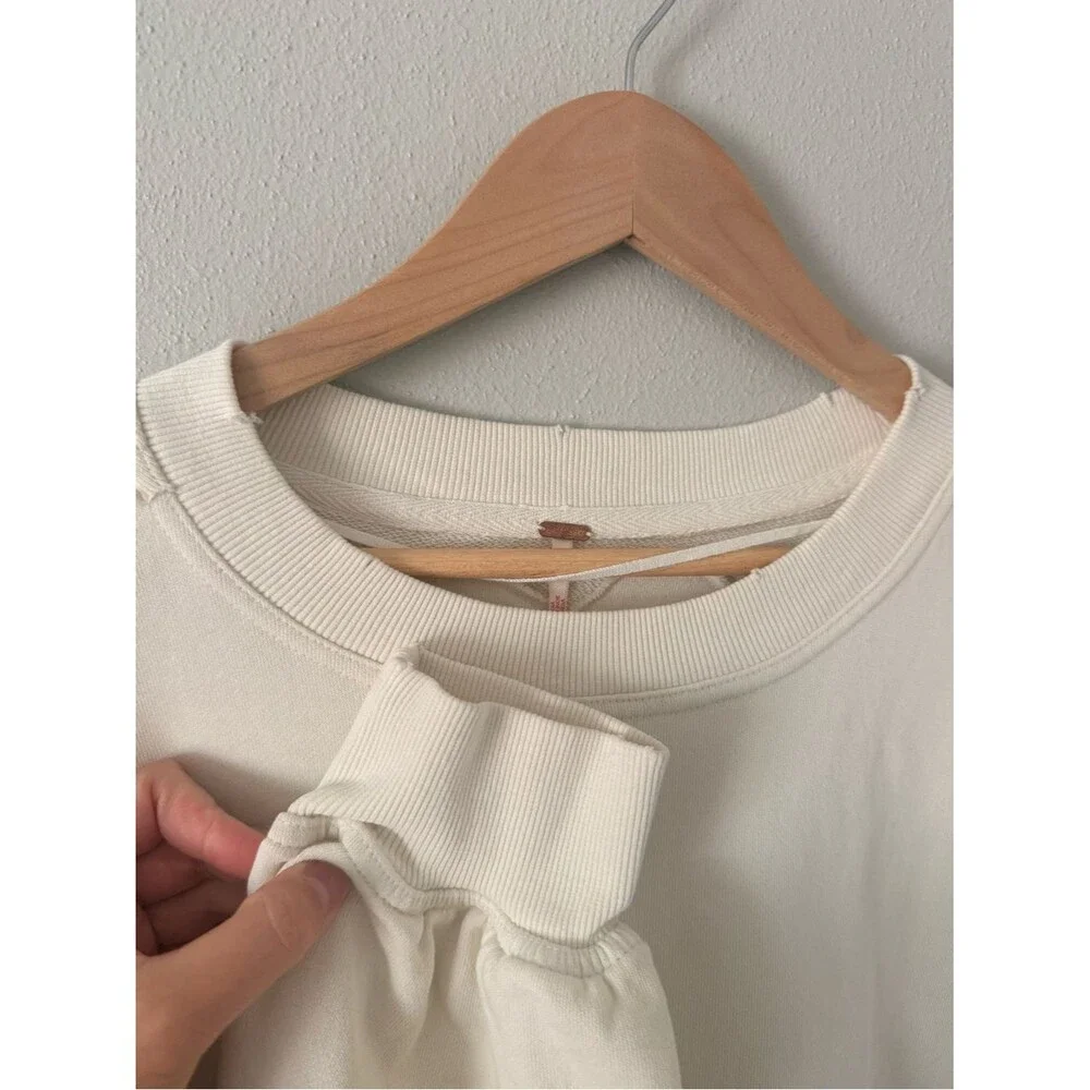 Free People Eleanor Sweatshirt dress Cream pleated skirt heart embroidery NWOT